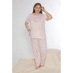Büyük Beden Battal Viskon Kısa Kol Yazlık Pijama Takımı Dowry B08-90 - Pembe - 4XL