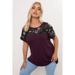Büyük Beden Bisiklet Yaka Kısa Kollu Payet Detaylı Bluz 322209 - Bordo - 58 - 60