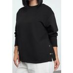 Büyük Beden Bisiklet Yaka Standart Kol Çıtçıt Detaylı Normal Kalıp Örme Sweatshirt