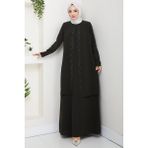 Büyük Beden Boncuklu Taşlı Anne Elbisesi Haki HM2693 - 46