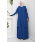 Büyük Beden Boncuklu Taşlı Anne Elbisesi Indigo HM2693 - 48