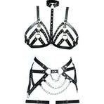 Büyük Beden Deri Fantazi Harness Sütyen Takım