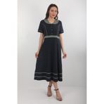 Büyük Beden Desenli Cepli Elbise – Modal & Pamuk Karışımı, Kaliteli ve Rahat Koyu Lacivert 2XL