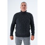 Büyük Beden Erkek Antrasit Balıkçı Yaka Pirinç Saç Örgülü Yün Triko Örme Kazak TRIST-2118 - 3XL