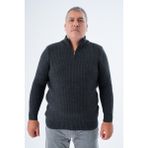 Büyük Beden Erkek Antrasit Zikzak Yürütmeli Dik Yaka Kısa Fermuarlı Triko Yün Kazak TRIST-2117 - 3XL