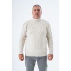Büyük Beden Erkek Bej Balıkçı Yaka Pirinç Saç Örgülü Yün Triko Örme Kazak TRIST-2118 - 6XL