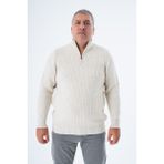 Büyük Beden Erkek Bej Zikzak Yürütmeli Dik Yaka Kısa Fermuarlı Triko Yün Kazak TRIST-2117 - 3XL