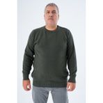 Büyük Beden Erkek Haki Bisiklet Yaka Pirinç Örgü Pamuk Triko Kazak TRIST-2112 - 6XL