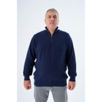 Büyük Beden Erkek Lacivert Fermuarlı Dik Yaka Pirinç Örgü Pamuk Triko Kazak TRIST-2113 - 6XL