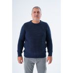 Büyük Beden Erkek Lacivert Selanik Örgü Bisiklet Yaka Triko Yün Kazak TRIST-2116 - 5XL