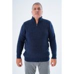 Büyük Beden Erkek Lacivert Zikzak Yürütmeli Dik Yaka Kısa Fermuarlı Triko Yün Kazak TRIST-2117 - 4XL