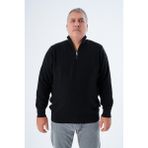 Büyük Beden Erkek Siyah Fermuarlı Dik Yaka Pirinç Örgü Pamuk Triko Kazak TRIST-2113 - 6XL