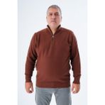 Büyük Beden Erkek Taba Fermuarlı Dik Yaka Pirinç Örgü Pamuk Triko Kazak TRIST-2113 - 3XL