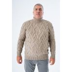 Büyük Beden Erkek Vizon Balıkçı Yaka Pirinç Saç Örgülü Yün Triko Örme Kazak TRIST-2118 - 3XL