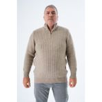 Büyük Beden Erkek Vizon Zikzak Yürütmeli Dik Yaka Kısa Fermuarlı Triko Yün Kazak TRIST-2117 - 3XL