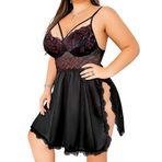 Büyük Beden Fantazi Gecelik SATEN SİYAH KIRMIZI (SİYAH, 2XL)