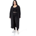Büyük Beden Fitilli Crop Body Tayt Hırka Üçlü Siyah Takım - 46