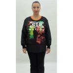 Büyük Beden Grafikli Viskon Uzun Kol Oversize Kadın Sweatshirt