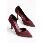 Büyük Beden Kadın İnce Topuklu Stiletto Bordo Parlak Saten Yan Açık