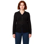 Büyük Beden Kadın Polo Yaka Düğmeli Bluz Köpük Örme Şıklığı Kaliteli Şık Rahat Modern Zarif_Siyah-3XL