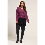 Büyük Beden Kadın V Yaka Mor Uzun Kollu Peluş Sweatshirt 285053 Rahat Kesim Özellikli - 62 - 64 cm