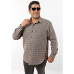 Büyük Beden Kahverengi-Gri Ekose Yünlü Flanel Erkek Gömlek (BTL-7104-TSS) - 8XL - Kahverengi - Gri