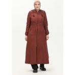 Büyük Beden Kapüşonlu Pardesü 0471-03 Kiremit - 46