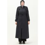 Büyük Beden Kapüşonlu Pardesü 0471-04 Lacivert - 44
