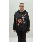 Büyük Beden Kapüşonlu Taşlı Uzun Kol Oversize Kadın Sweatshirt