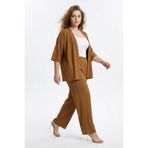 Büyük Beden Kimono Hırkalı 2’li Takım – Bürümcük Kumaş Oversize Şık Set-Camel-3XL
