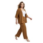 Büyük Beden Kimono Hırkalı 2’li Takım – Bürümcük Kumaş Oversize Şık Set-Camel-L