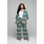 Büyük Beden Kimono Hırkalı 2’li Takım Bürümcük Kumaş Oversize Şık Set-Yeşil-5XL