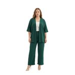 Büyük Beden Kimono Hırkalı 2’li Takım – Bürümcük Kumaş Oversize Şık Set-Yeşil-6XL
