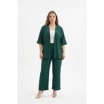 Büyük Beden Kimono Hırkalı 2’li Takım – Bürümcük Kumaş Oversize Şık Set-Yeşil-L