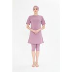 Büyük Beden Kısa Kollu Likralı Yarı Kapalı Tesettür Mayo Pembe 3484B-P - 5XL
