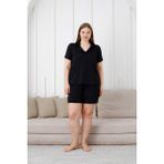 Büyük Beden Kısa Kollu Milan Gömlek Pijama Takımı- Genç Anne Serisi Siyah 4XL
