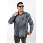 Büyük Beden Lacivert-Gri Ekose Yünlü Flanel Erkek Gömlek (BTL-7107-TSS) - 4XL - Lacıvert - Gri