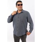 Büyük Beden Lacivert-Gri Yünlü Flanel Erkek Gömlek (BTL-7103-TSS) - 3XL - Lacıvert - Gri