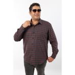 Büyük Beden Lacivert-Kiremit Ekose Yünlü Flanel Erkek Gömlek (BTL-7108-TSS) - 3XL - Lacivert - Kiremit
