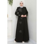 Büyük Beden Lale Taşlı Anne Elbisesi Haki HM2692 - 56