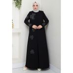 Büyük Beden Lale Taşlı Anne Elbisesi Siyah HM2692 - 56