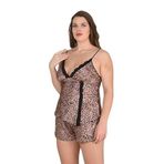 Büyük Beden Leopar Desenli Şort Takımı 1074 - LEOPAR - 4XL