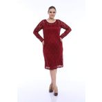 Büyük Beden Likralı Dantel Bordo Abiye KL15154 Bordo