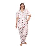 Büyük Beden Milan Düğmeli Kalpli Likralı Gömlek Pijama Takımı, Ekru, 2XL