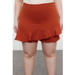 Büyük Beden Moda Dokuma Yüksek Bel Geniş Paça Gündüz / Gece Siyah Yüksek Bel Wide Leg Şort-Etek