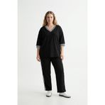 Büyük Beden OŞHO Modal Kumaş Şeritli Takım | Spor Şık Rahat Eşofman Seti M-6XL-Siyah-L