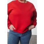Büyük Beden Oversize Bisiklet Yaka Bej Rahat Kesim Basic Kalın polarlı Örme Sweatshirt