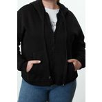 Büyük Beden Oversize Kapüşonlu Düşük Kol Regular İçi Polarlı Önü Fermuarlı Örme Sweatshirt