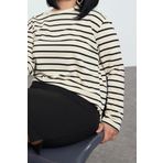Büyük Beden Regular Bisiklet Yaka Standart Kol Regular Çizgili Normal Kalıp Örme Sweatshirt