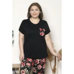 Büyük Beden Siyah Renkli Çiçek Desenli Kısa Kollu Battal Pijama Takımı B-11 - 3XL - 000-Siyah